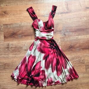 Mystic Red and Cream Floral Midi Dress